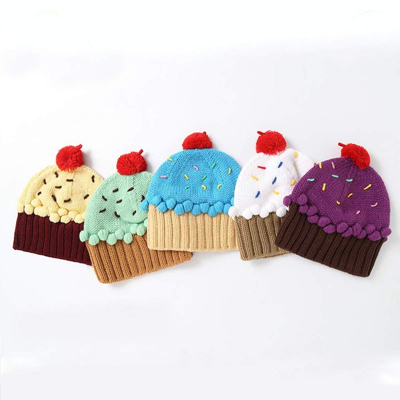XINQIAO Unisex Kids Cupcake Beanie Cartoon Knitting Hat for 3-8 Years Boys Girls (White) - Image 3